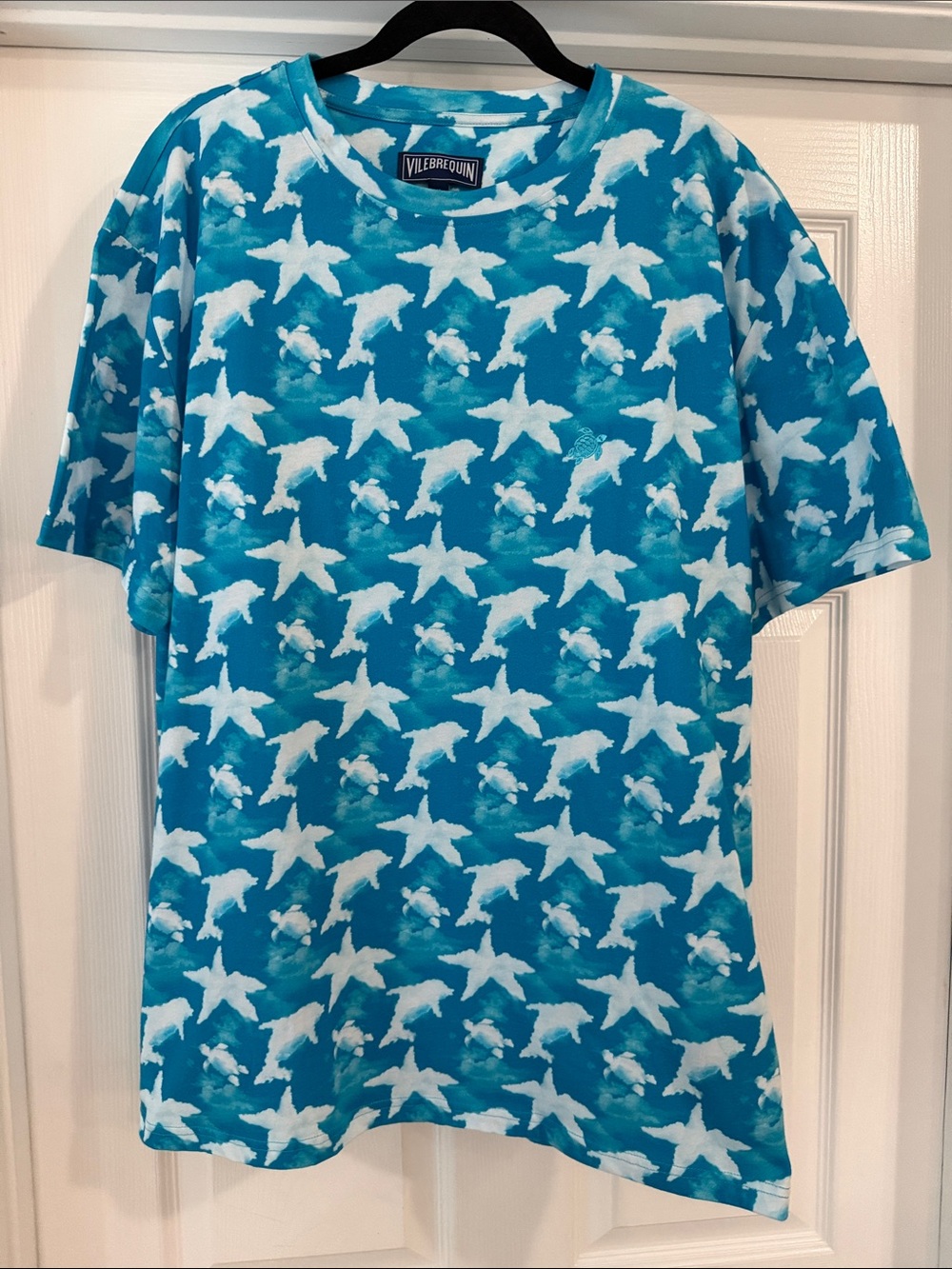 Vilebrequin Mens XL Turquoise Dolphin & Starfish Print T-Shirt